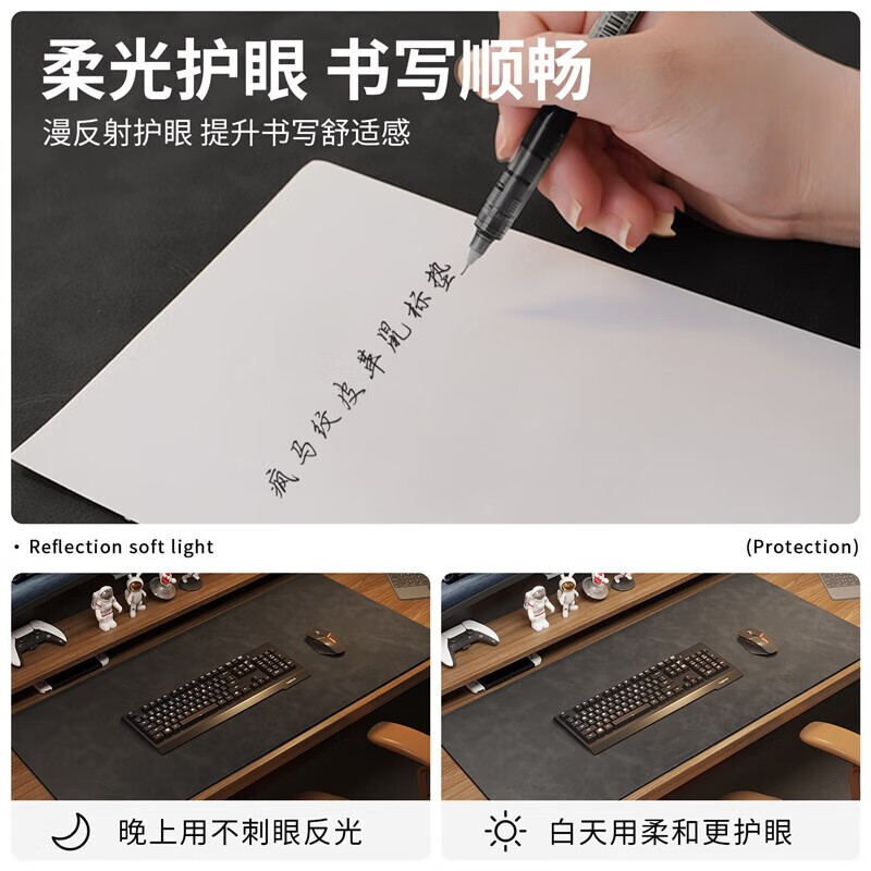 WCZ德国鼠标垫大号桌垫超大皮革书桌电脑办公桌面防水笔记本键盘电竞 FRB石墨灰【正面疯马纹/反面绒底】 30*60cm