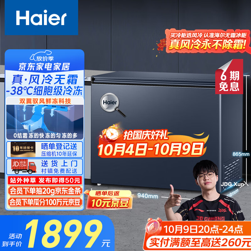 海尔（Haier）【小红花套系】201升风冷无霜小冰柜家用商用 冷藏柜冷冻柜自营小冰箱冷柜BC/BD-201WGHED国家补贴