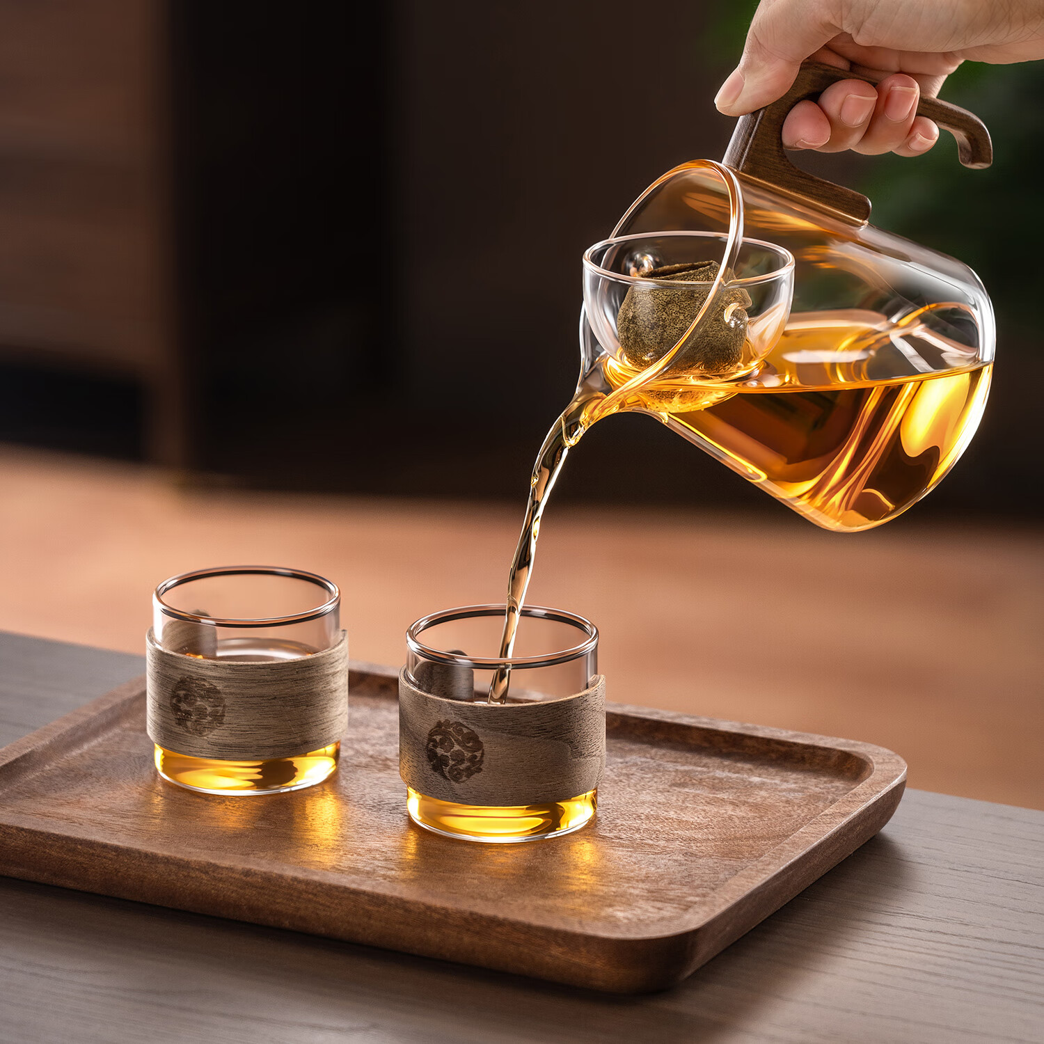和间小青柑专用泡茶壶玻璃公道杯茶滤网茶漏一体茶水分离分茶器冲泡器 【350ML-透明】T把小青柑壶+2木环杯