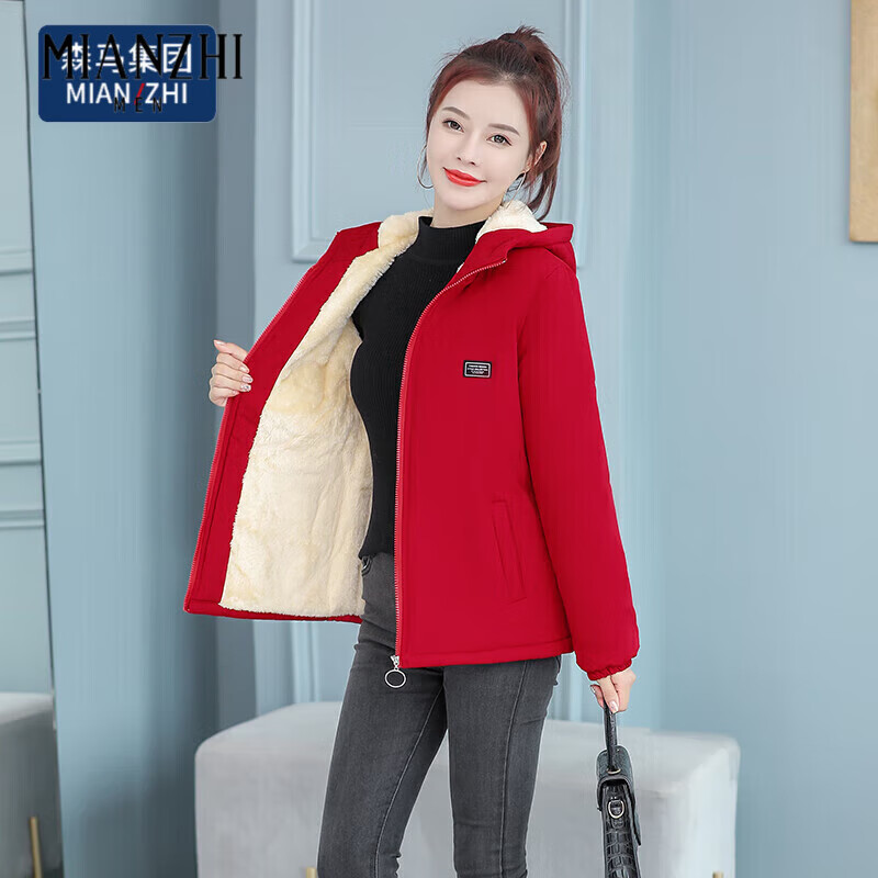 棉致羊羔絨顆粒絨女冬季加絨加厚2025新款小個(gè)子羊羔毛短款棉襖外套女 紅色_加絨加棉 加厚 2XL _【建議115-125斤