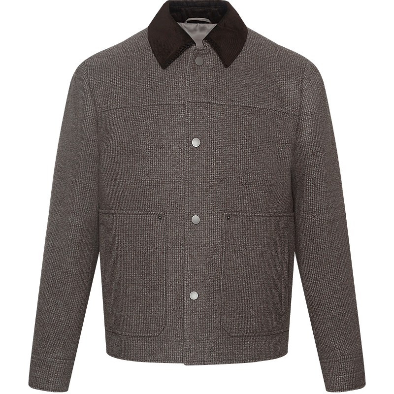 利郎毛呢大衣男短款冬季时尚巴恩风翻领毛呢夹克外套羊毛大衣2025新款 灰咖（G5DYR8061Y） L 170/88A