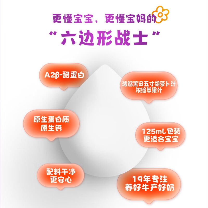 梦陈梦现代牧业三只小牛A2β-酪蛋白果蔬牛乳125mlx4盒儿童牛奶