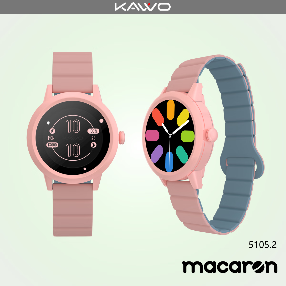KAVVO Macaron马卡龙 北欧简约风格 智能腕表 36mm 陶瓷质感 精巧百搭 BC樱花粉 SC浅粉+蓝 款号5105.2