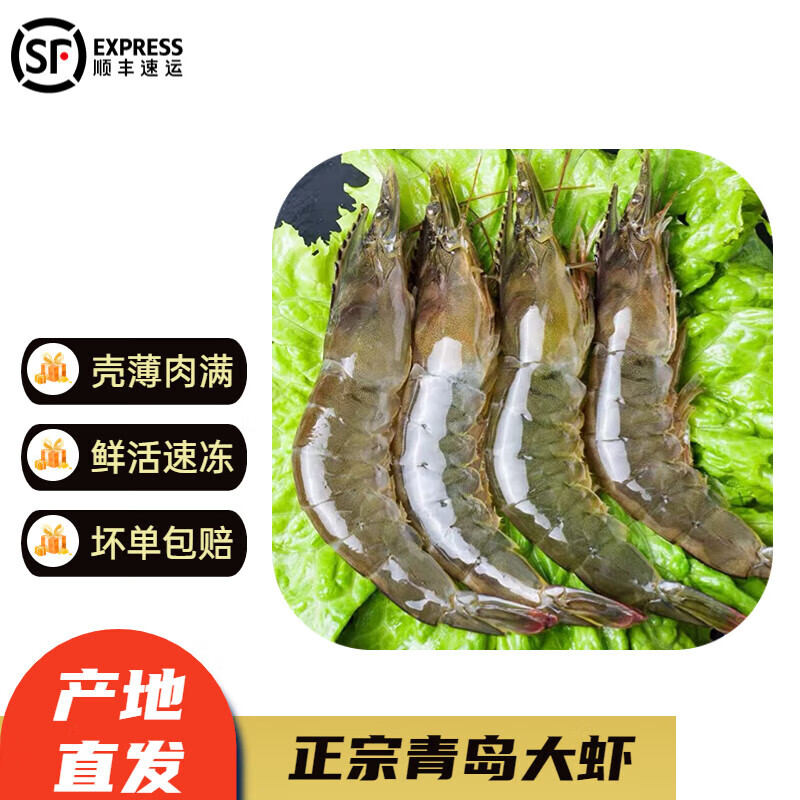 九河灌海 新鲜国产青岛大虾 超大白虾青虾鲜虾 鲜活盐冻虾类生鲜海鲜