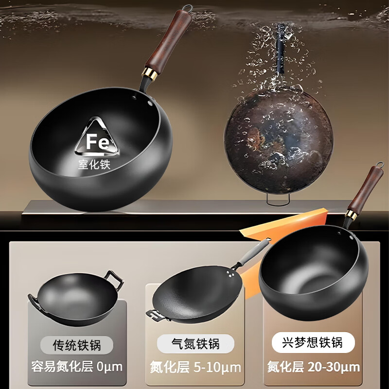 兴梦想 NEW DREAM正宗章丘大肚锅铁锅无涂层不粘锅手工锻打精铁家用炒菜锅已开锅 【精铁大肚锅】送实木盖+锅铲 28cm