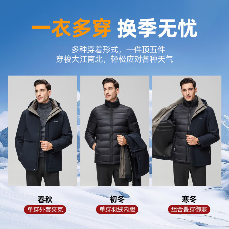 罗蒙（ROMON）【一衣五穿】男士羽绒服冬季新款商务休闲可脱卸内胆防寒保暖外套 虾青 M (170) 【建议100-120斤】