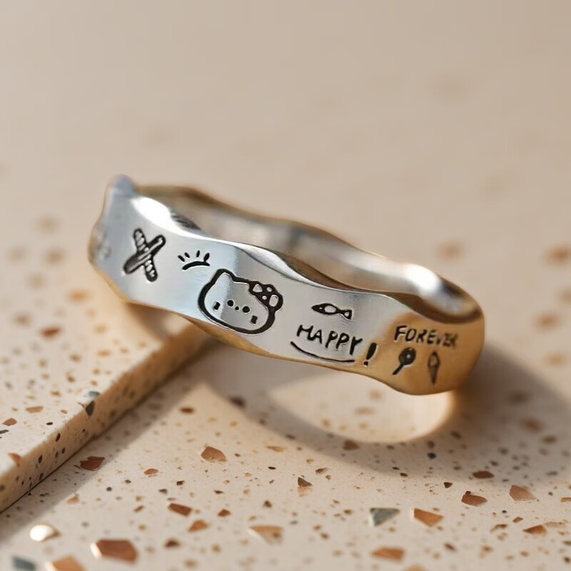 hesytquamer金店款diy定制足银999戒指手工情侣对戒帕恰狗图案自定义