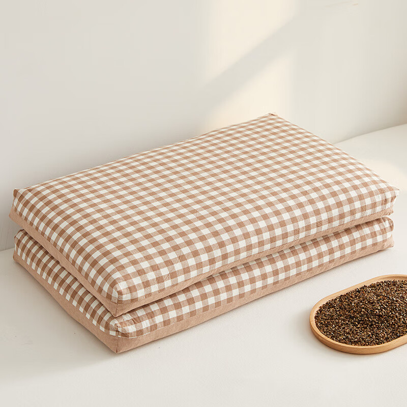 寝生活水洗棉荞麦双拼枕 枕头枕芯 一对 水洗棉双拼荞麦枕-咖色 35cm*55cm 大号