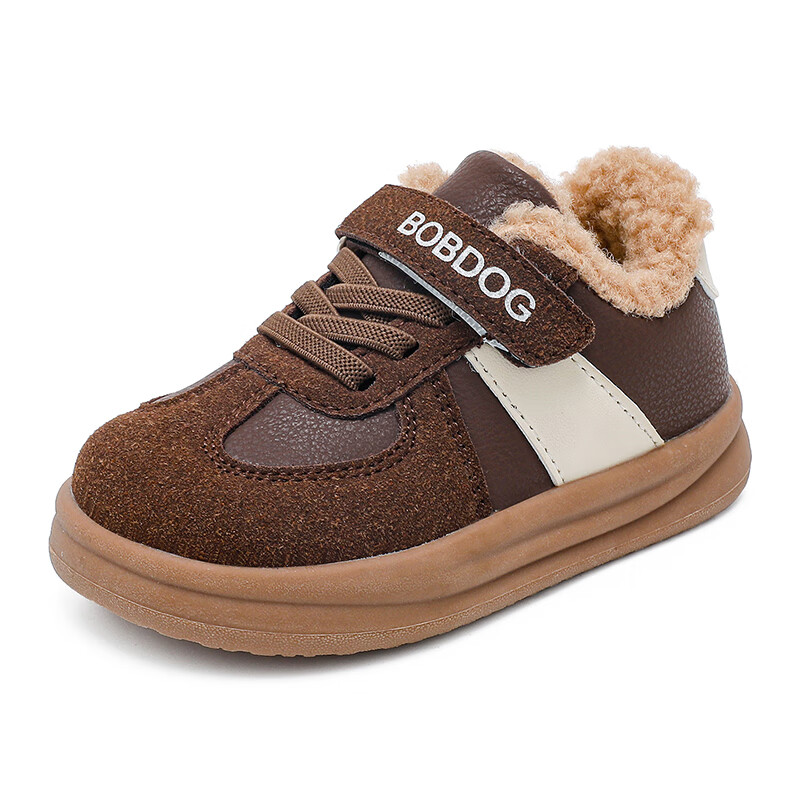 巴布豆（BOBDOG）童鞋宝宝鞋子加绒加厚2025冬季新款儿童二棉鞋男童学步鞋 古树棕 26 适合脚长15.1CM
