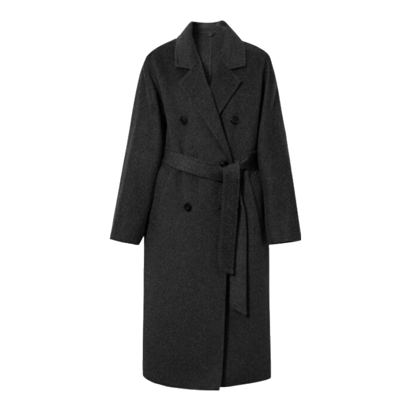 伊芙丽朱珠代言【镇店爆款】驼绒桑蚕丝高级双面毛呢外套羊毛大衣女冬季 暗灰 S 90-115斤