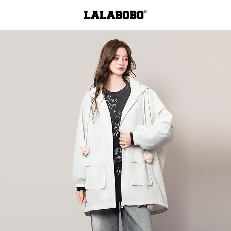 拉拉波波【快乐护卫队系列】LALABOBO中长风衣25年秋新款原创长袖玩偶上衣 白色 M
