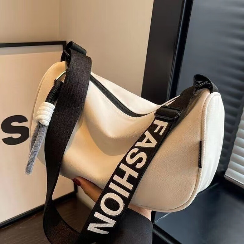 【严选百货】大容量尼龙帆布包包女时尚2024新款休闲单肩包百搭宽 白配蓝