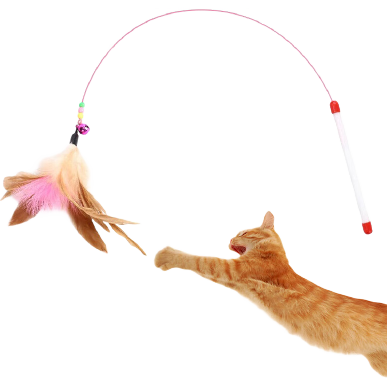 【京东快递】逗猫棒钓鱼竿长杆猫玩具羽毛铃铛宠物用品小鱼玩具 钢丝羽毛逗猫棒1根装