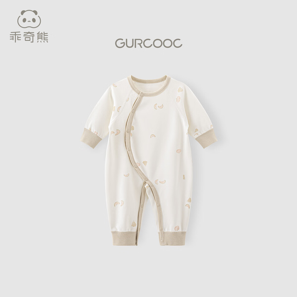 乖奇熊婴儿连体衣春秋季新生儿纯棉睡衣服男女宝宝长袖哈衣爬服可爱秋装 奶白南瓜派对 73cm