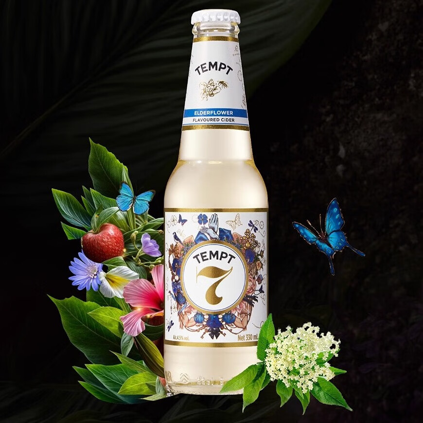 诱惑(TEMPT)多口味果酒 诱惑7号酒 微醺低度女士甜酒 起泡酒330ml 【24瓶整箱】诱惑7号接骨木花味