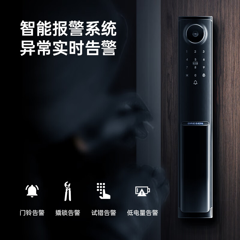 DRESEN德国3D人脸智能门锁指纹锁全自动家用带摄像头密码锁智能锁前十名 3D人脸识别+手机智联+上门安装