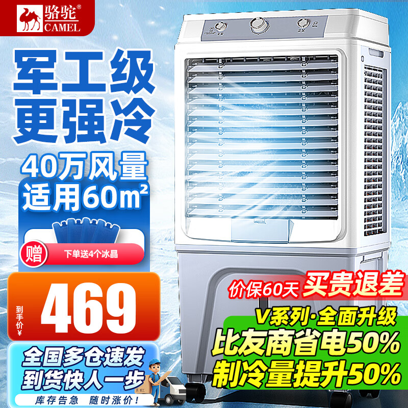 骆驼（CAMEL）空调扇家用工业冷风机强力制冷商用冷风扇制冷车间移动水冷空调蒸发式大风量 商用/工业（1.1米高 400000风量） 机械款