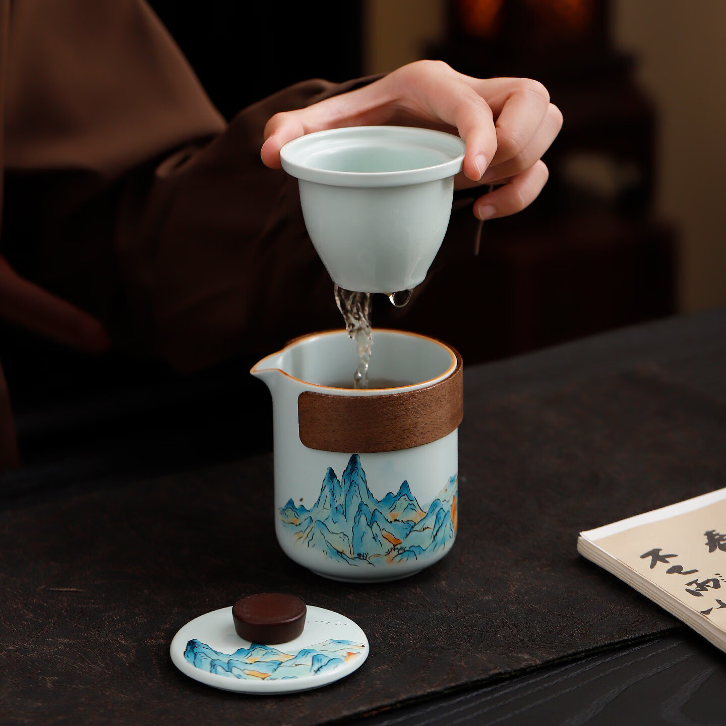 栢启歆茶具套装伴手礼文创定制功夫茶具千里江山公司活动圣诞送礼周年庆 天青千里江山茶具【礼盒装】 6件