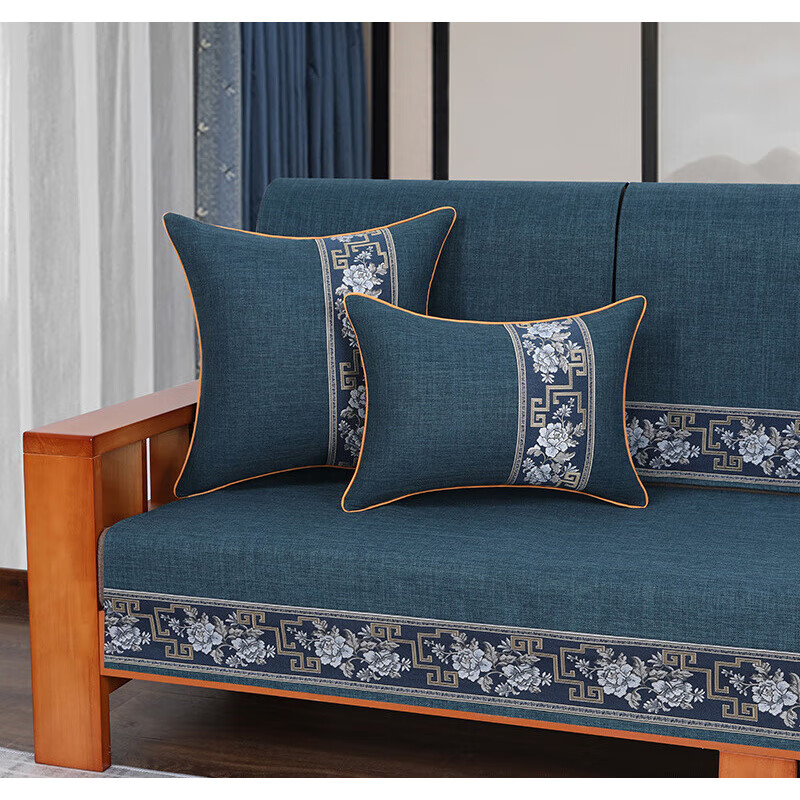 荃姝棉麻沙发垫中式沙发罩盖布巾感防滑沙发巾四季 国色天香-棉麻-红色 110cm*240cm