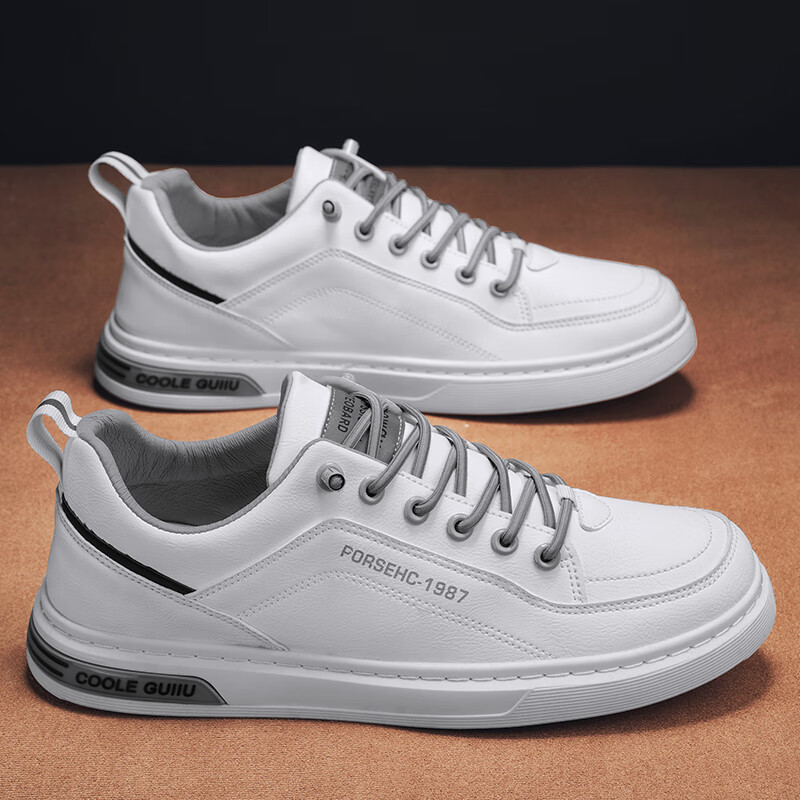 西域骆驼（VANCAMEL）男鞋秋季英伦商务休闲皮鞋子男士免系带软底百搭运动板鞋子男板鞋 【官方正品 品质保证】白色配色 43