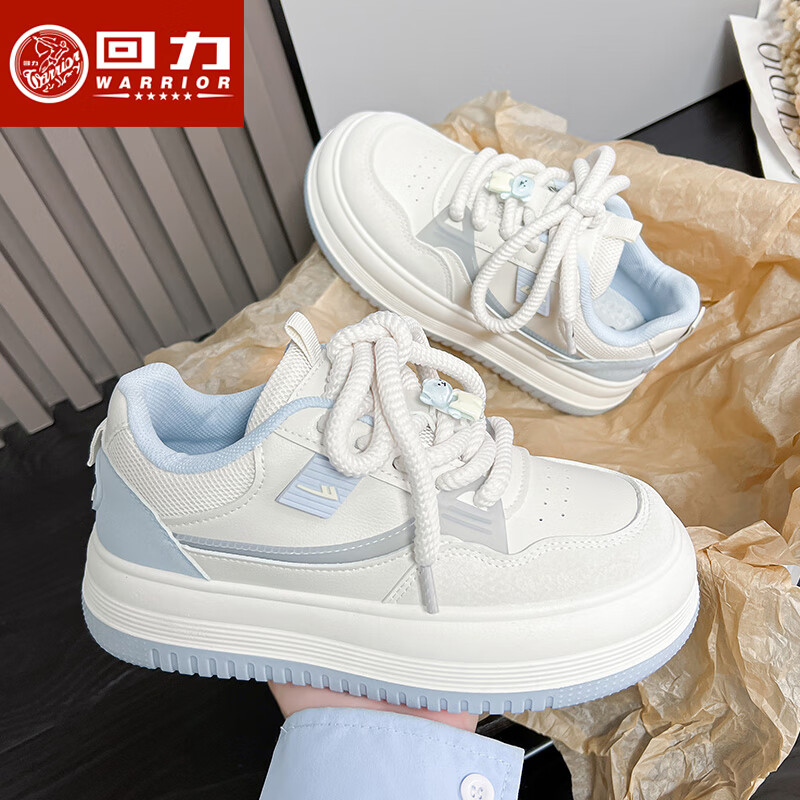 回力女鞋厚底小白鞋女2026夏季百搭休闲鞋子女新款面包鞋轻便耐磨板鞋 米蓝 37 (235mm)