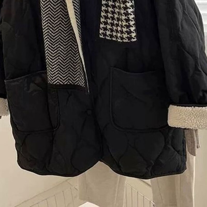 子牧棉麻2025冬装 女韩版百搭棉袄外套宽松小香风棉衣上衣