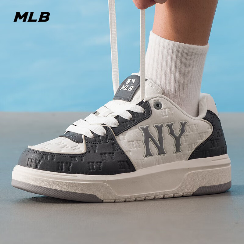 美职棒（MLB）官方 男女士复古学长鞋25秋季新款休闲鞋运动鞋低帮板鞋3ASXE035N 纽约洋基队/炭灰色 38 (240mm)