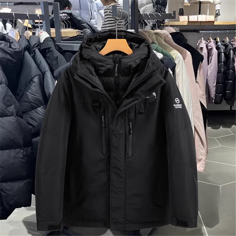 北面羽王2025款服男女情侣户外运动连帽三合一男女脱卸内胆羽绒服户外服 黑色 L 适合130-150斤