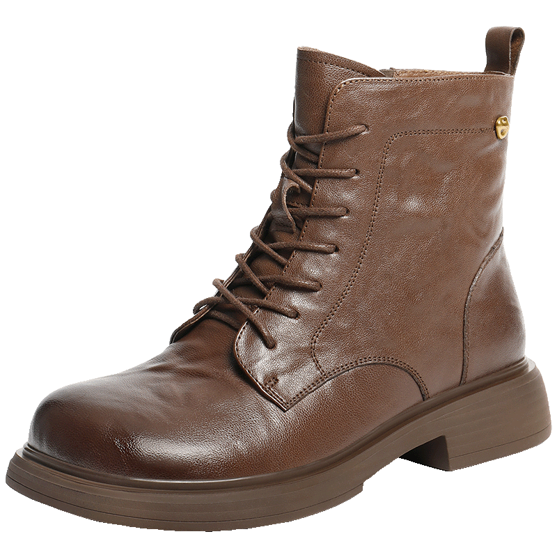 百麗抓皺馬丁靴女2025冬新女羊皮革質(zhì)感時(shí)裝靴JD008DD5 棕色-絨里 38