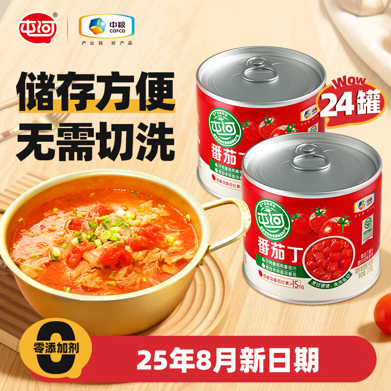 屯河 25年新 番茄丁210g*24整箱中粮0添加剂新疆内蒙番茄罐头西红柿块