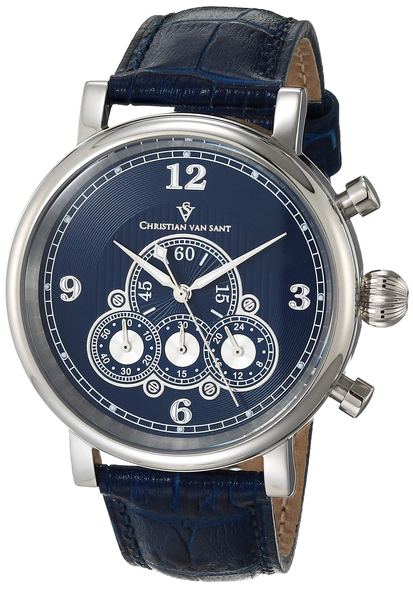 Christian Van Sant 男式小铁人不锈钢石英手表 Blue 7.0*7.0*5.0 inches