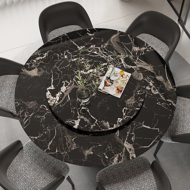 布欧格意式天然超晶石轻奢餐桌椅组合圆桌简约大理石餐桌家用饭桌带转盘 1.2米70CM转盘+4罗森椅