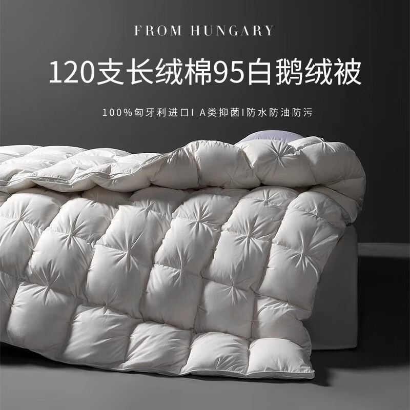 恒源祥正品匈牙利95白鹅绒被子五星级酒店羽绒被春秋被芯家用保暖冬被褥 静音120支全棉95白鹅绒    白色 200*230cm加厚冬被4500g