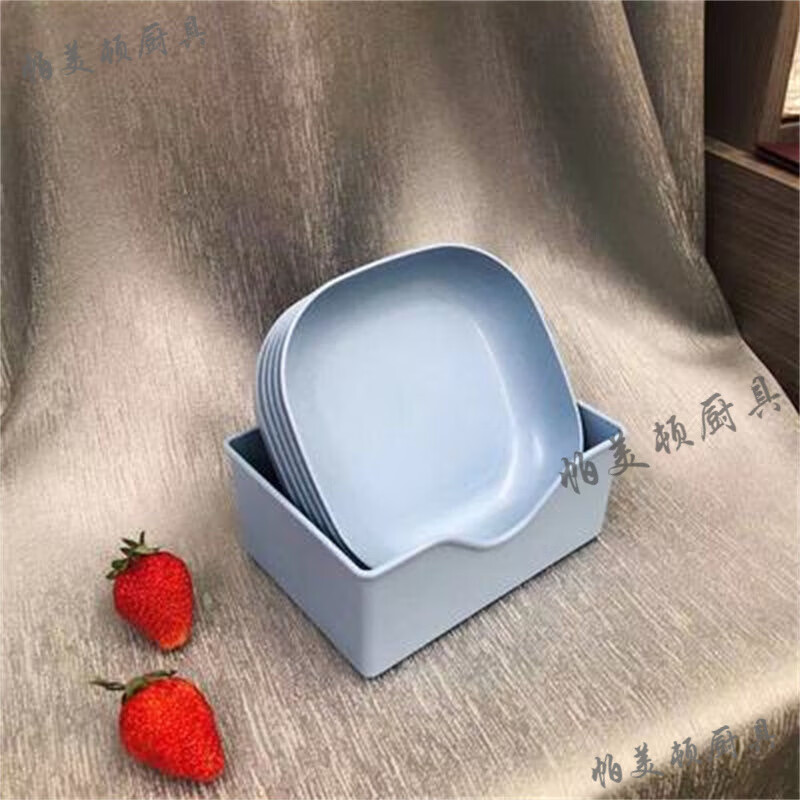 帕美頓歐式家用塑料加深吐骨碟垃圾盤(pán)桌面小盤(pán)子骨頭碟方形耐摔零食盤(pán)碟 加深藍色方碟10個(gè)裝【帶藍色底座】 14.3cm
