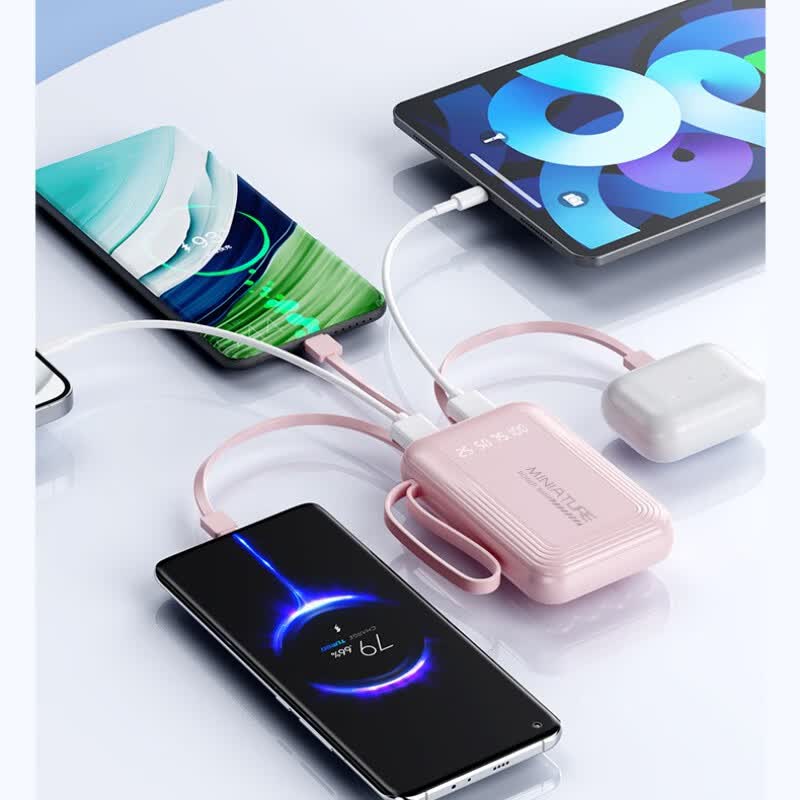 LUOIY直营【有3C认证】【新国标丨可上飞机】120W超级快充自带线充电宝小巧移动电源适用小米苹果iphone 蓝色【普通版+3c认证】国产电芯 自带四线+免费换新