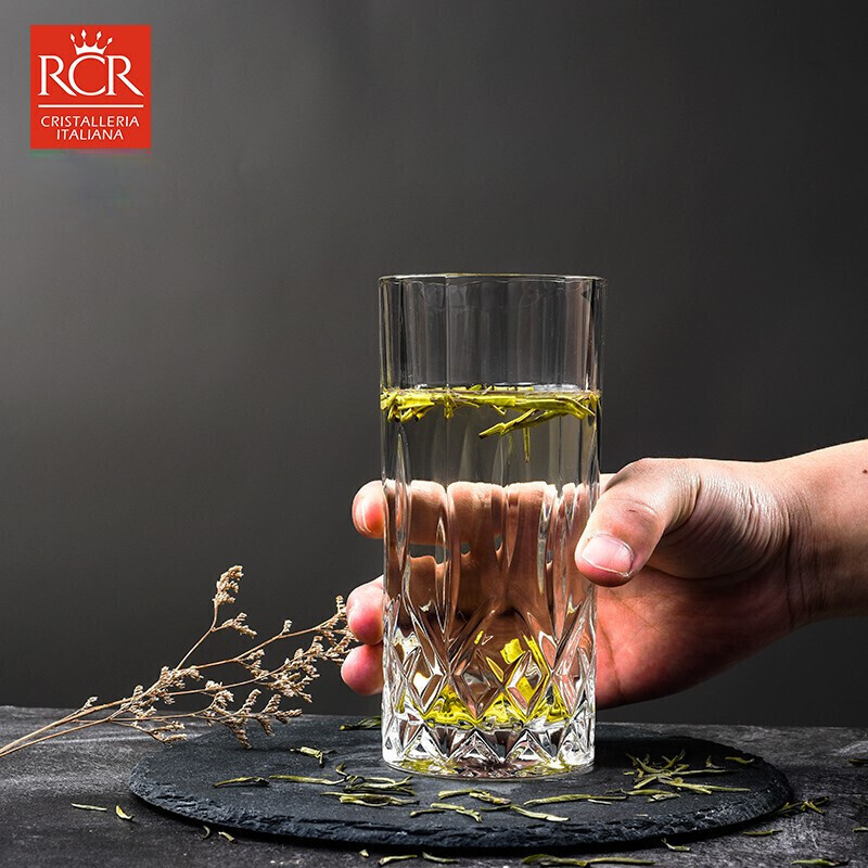 RCR意大利进口高身水晶玻璃水杯家用绿茶龙井茶杯办公室果汁杯泡茶杯 【傲柏】350ml水晶玻璃杯 6只
