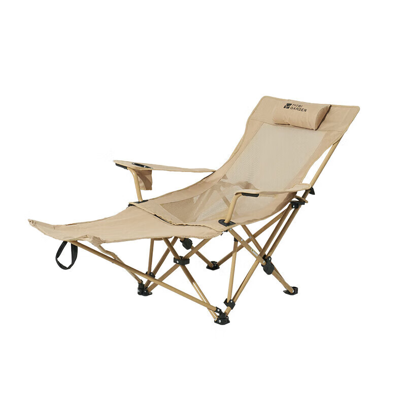 牧高笛（MOBIGARDEN）乐享躺椅 户外露营午休陪护折叠床带头枕透气网布折叠椅 细沙黄