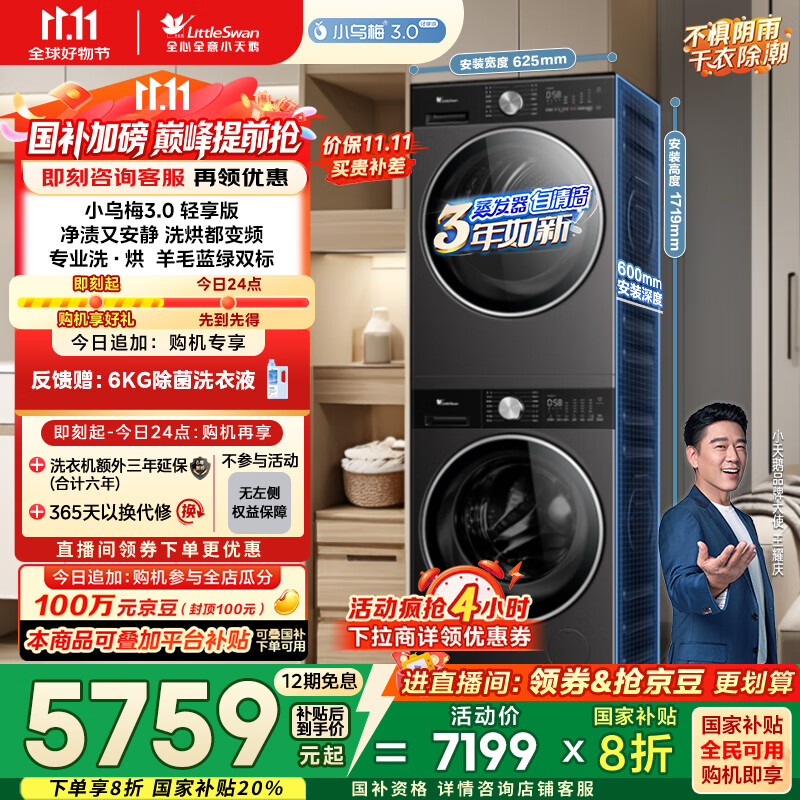 小天鹅（LittleSwan）洗烘套装 10KG滚筒洗衣机全自动+变频热泵烘干机家用烘衣服 【小乌梅3.0轻享】VE10+VE10 国家补贴