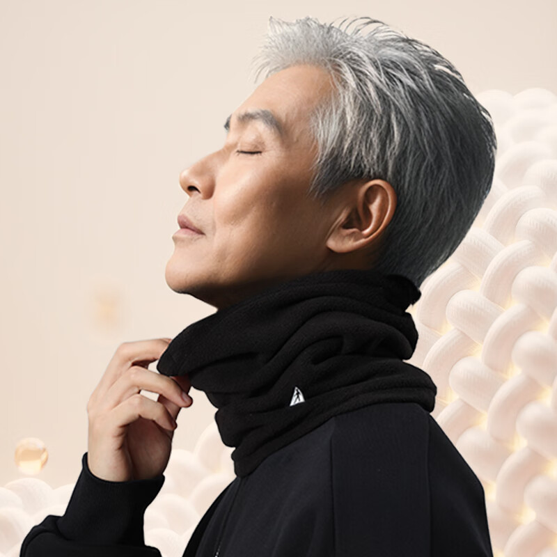 足力健围脖加绒男士秋冬保暖脖套中老年双面摇粒绒可变帽子面罩两用 黑灰【两面】 均码