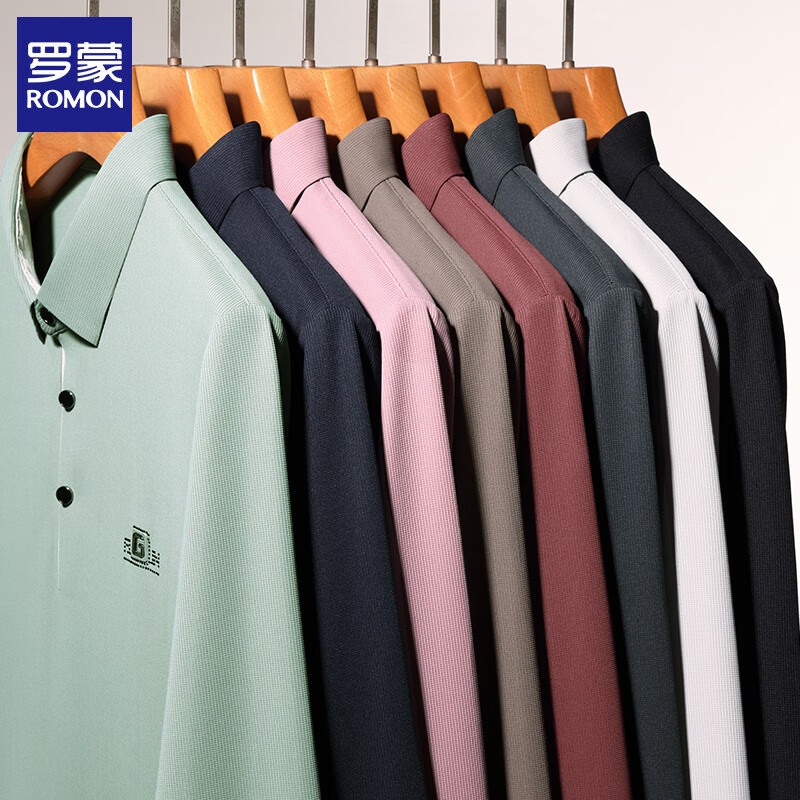 罗蒙（ROMON）长袖t恤男2026春季新款商务休闲宽松大码翻领上衣打底衫男 卡其 XL