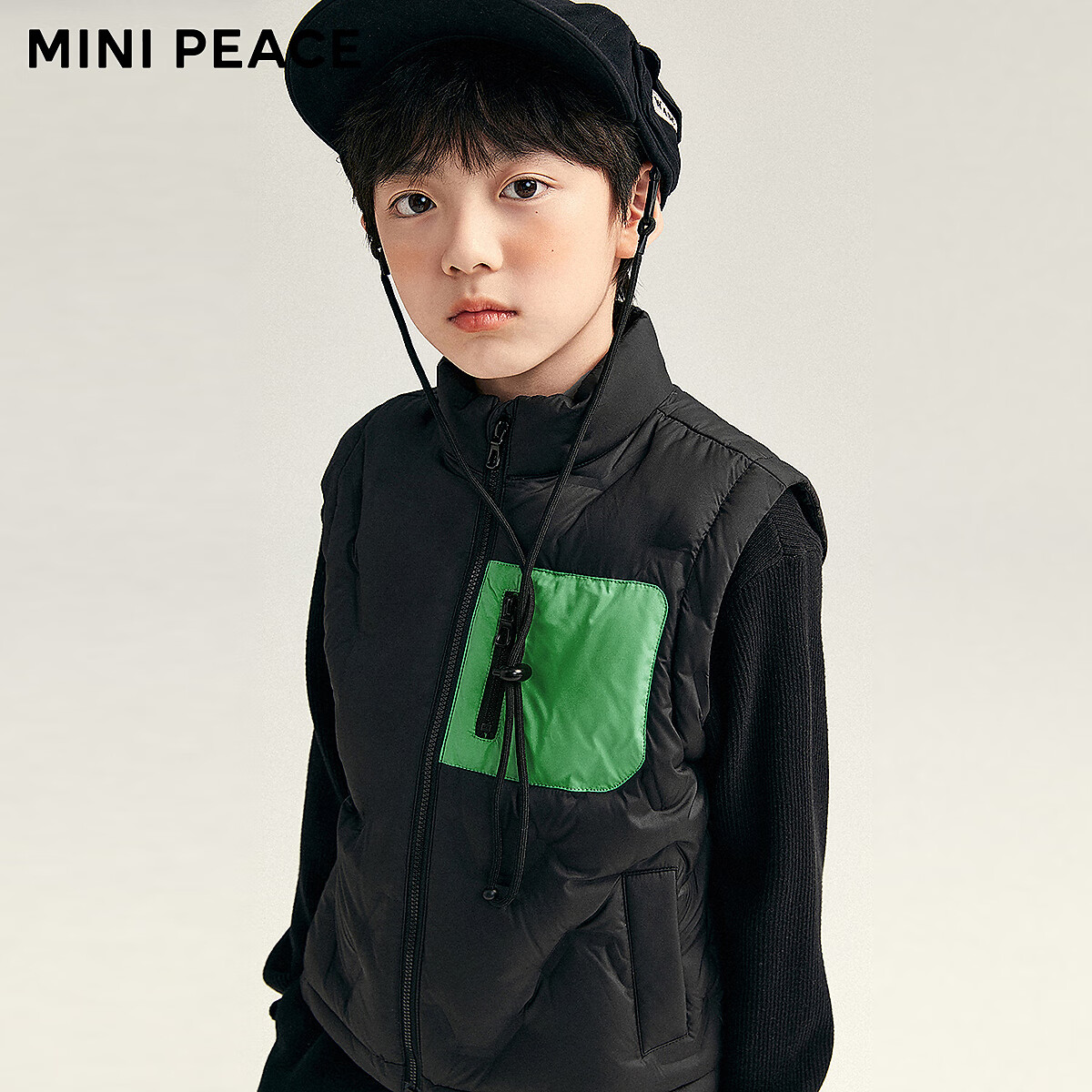 MiniPeace太平鸟童装男童羽绒马甲新款撞色羽绒马夹 黑色-第二批 140