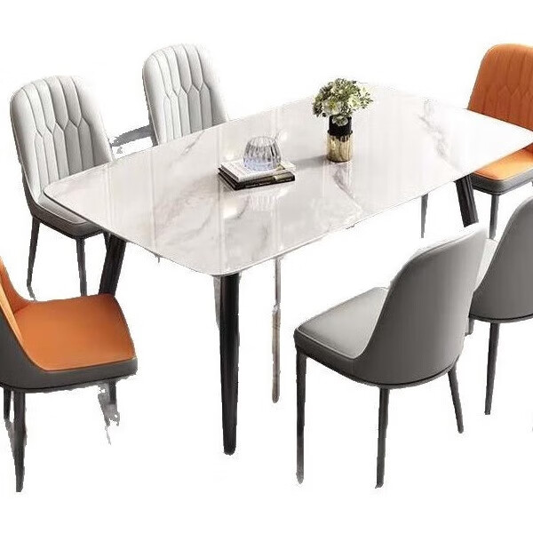 岩板餐桌包安装家用餐桌椅子全套小户型客厅出租房吃饭桌子带底板 160*80亮光灰27mm厚岩板 一桌六椅