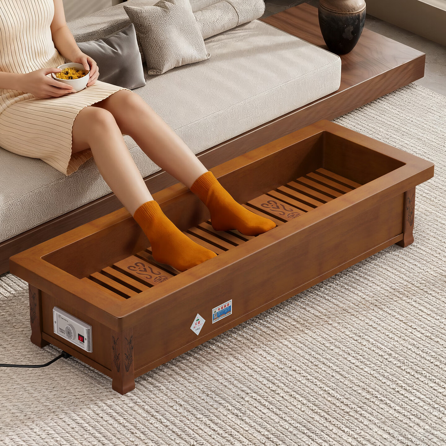 红健 实木取暖器家用暖脚器烤火炉电火箱火桶冬季暖足器电火盆火炉子 印花实木全家福款178*47*22cm