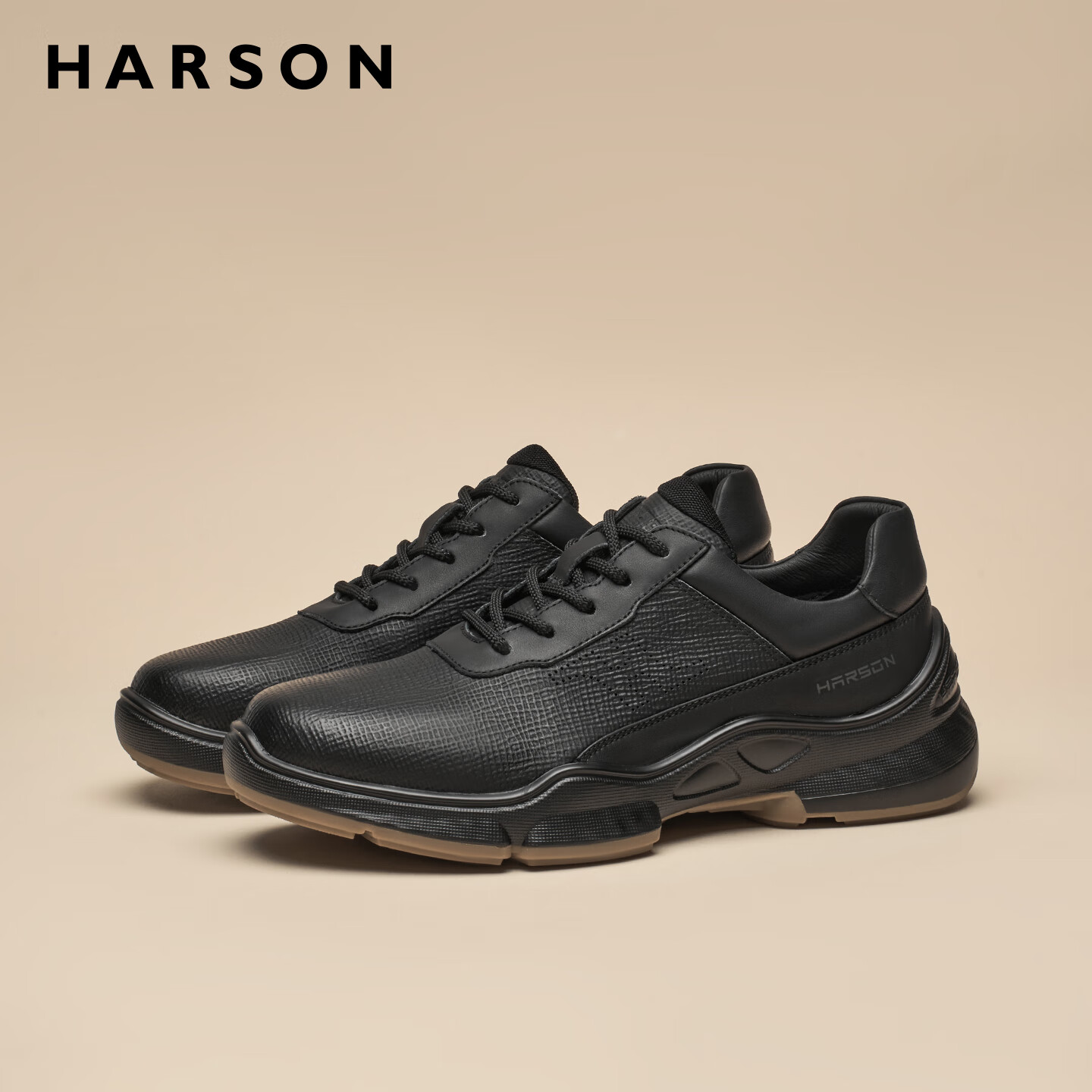 哈森（Harson）牛皮革男鞋秋冬运动皮鞋厚底商务休闲鞋公务通勤健步鞋2025年新款 黑色 41