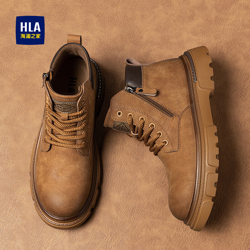 海澜之家马丁靴男鞋子男鞋秋冬2025新款增高大黄靴男高帮加绒加厚男士棉鞋 土黄【120】 44