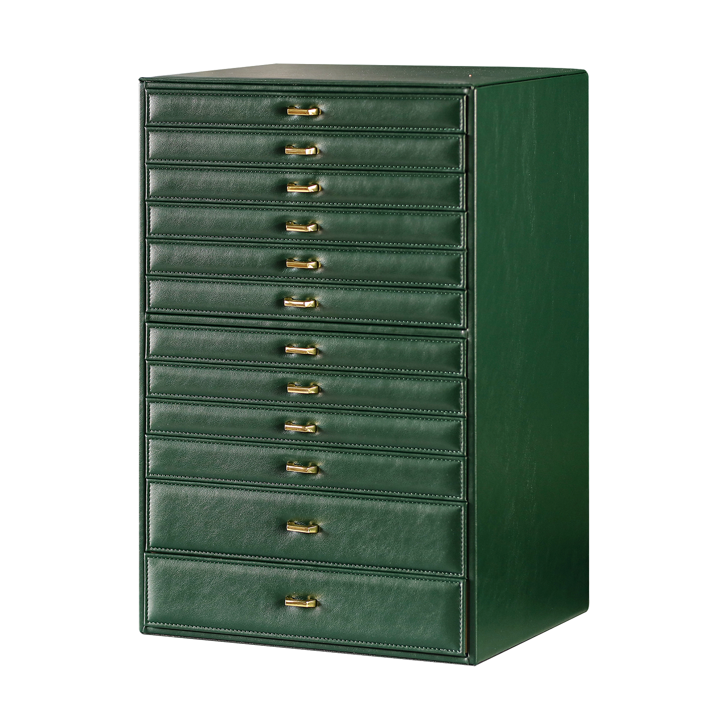 靈芳高檔首飾盒皮質大容量飾品收納盒歐式木質抽屜式多層精致珠寶箱 首飾盒12層墨綠大容量抽屜式 28.5*21.3*45cm 復古歐式風