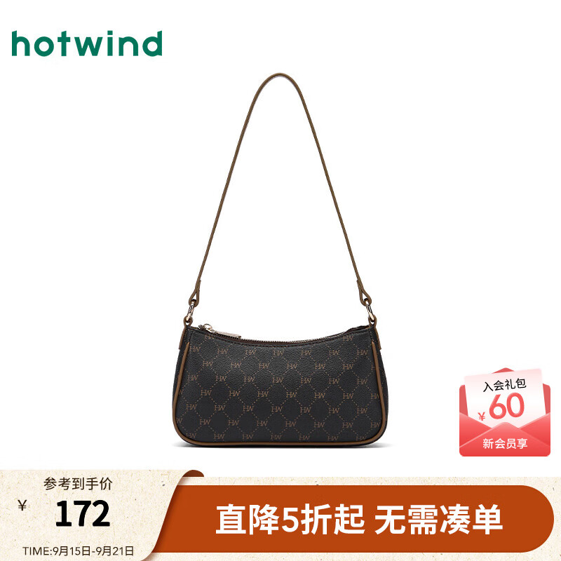 热风【商场同款】女士单肩包2025年秋季新款复古港风腋下包通勤单肩包 131黑棕 F