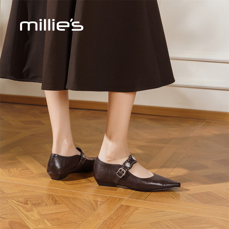 妙丽玛丽珍鞋女低跟真皮浅口时尚潮流气质2025冬季新款百搭小皮鞋 棕色 36 (230mm) 标准码