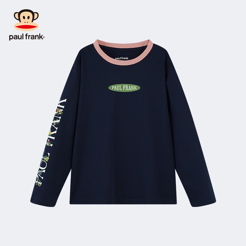 大嘴猴童装长袖T恤2025春秋款男女童打底衫舒适透气纯棉中大童百搭上衣 127G藏青 140
