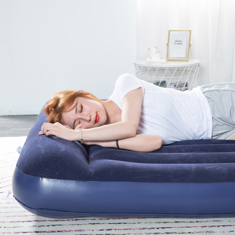 舒士奇充气床加厚 家用单人户外便携气垫床双人床充气床垫 可折叠气垫床 200*150*25cm双人(蓝色家用电泵套餐)